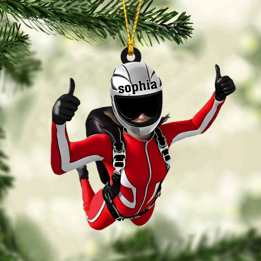 Skydiving Girl Personalized Christmas Ornament, Gift For Extreme Sports Lover