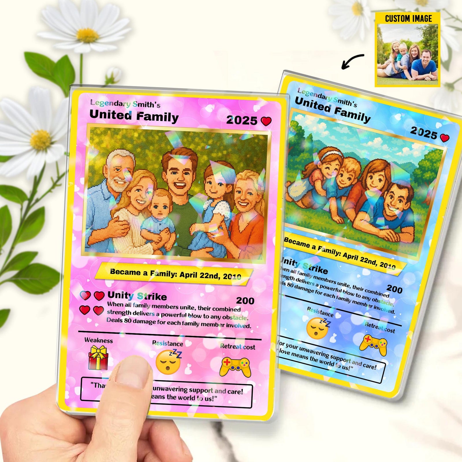 Personalized United Family Card Hologram Style, Personalized Poke Family Card Custom Family Photo Hologram Ornament, Custom Anniversary Card