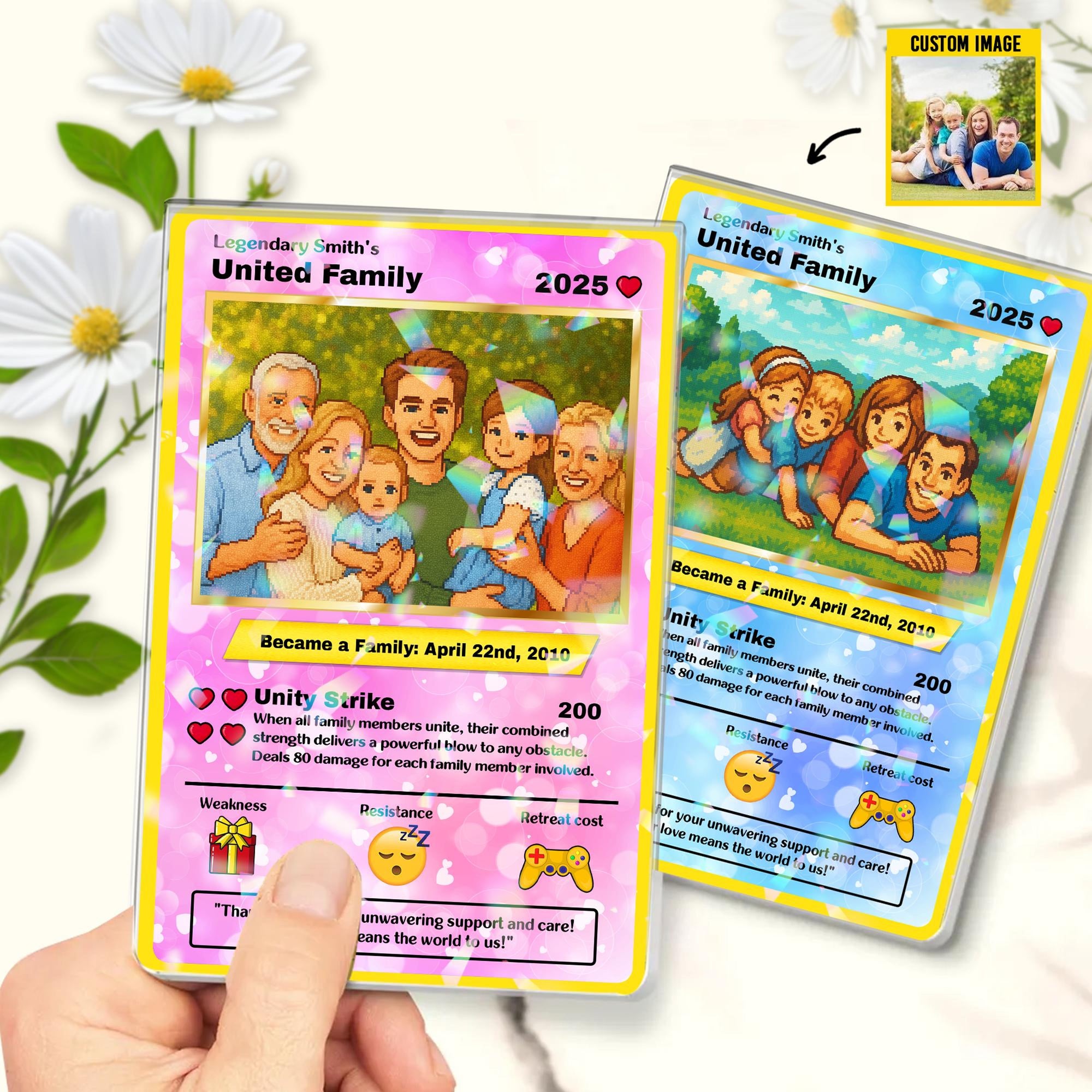 Personalized United Family Card Hologram Style, Personalized Poke Family Card Custom Family Photo Hologram Ornament, Custom Anniversary Card