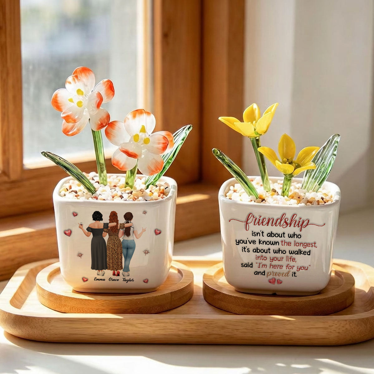 True Friendship Here For You - Personalized Mini Glass Flower Pot - Gift For Bestie, Friends, Sisters