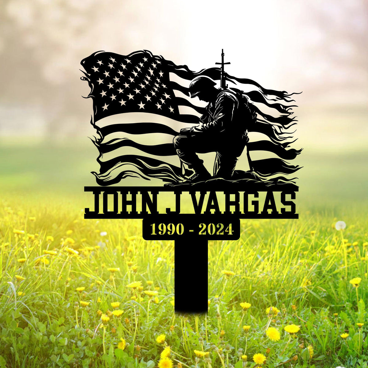 Personalized Soldier Kneeling Memorial Stake, Soldier Loss, Veteran Memorial Stake, Sympathy Gift, Military Funeral Sign, Grave Marker