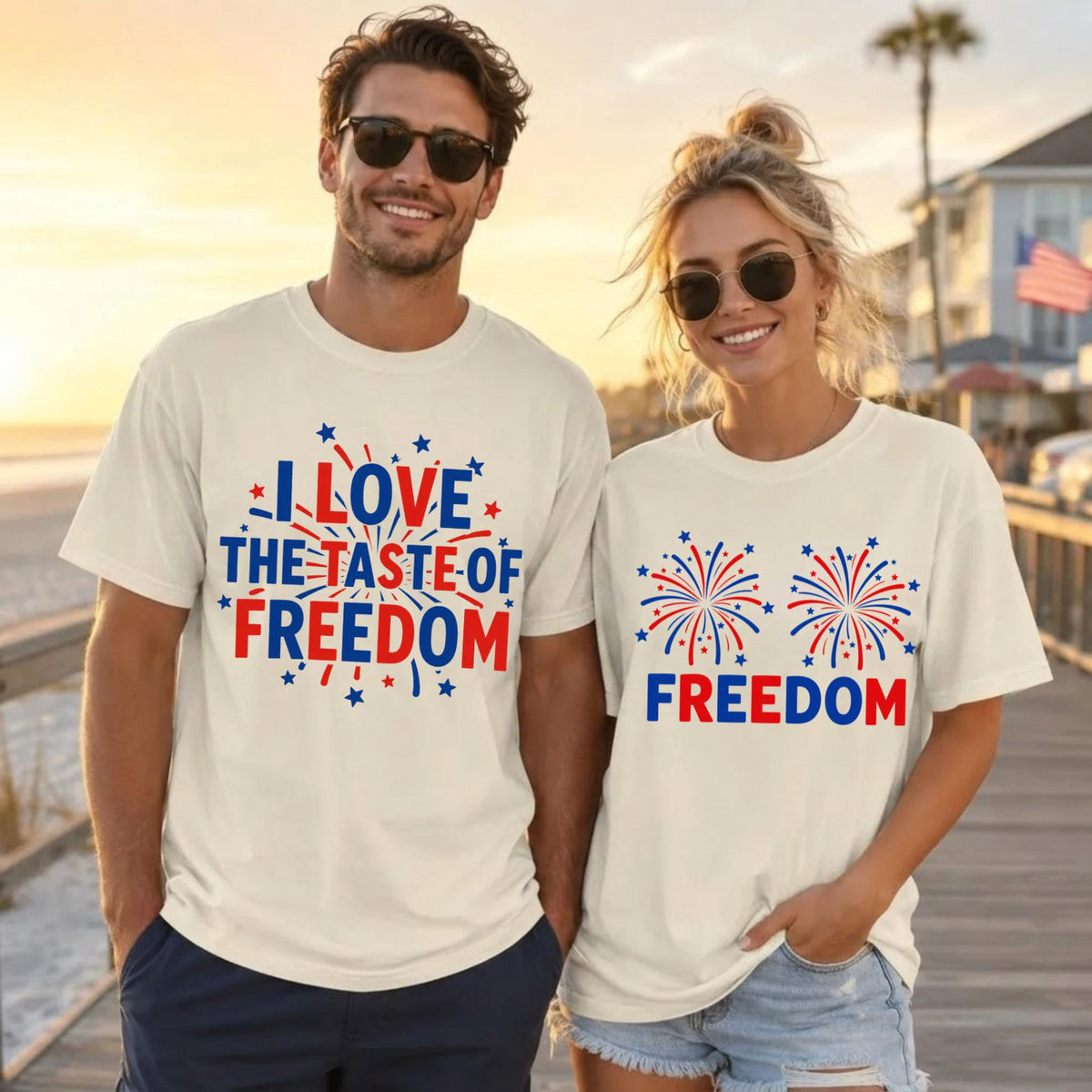 Comfort Colors Funny 4th Of July Couples Shirts, I Love The Taste of Freedom Couples Matching Tee, Fireworks Shirt, Patriotic Husband Wife