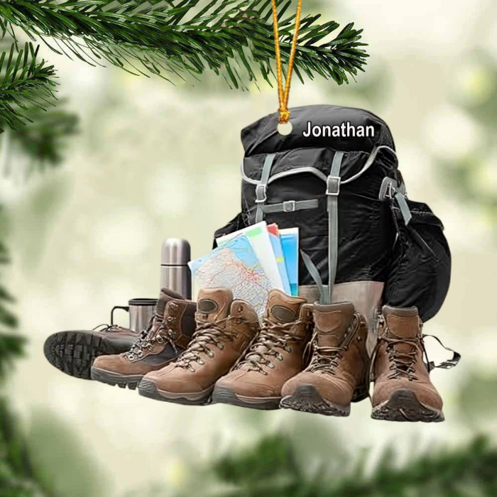 Hiking Bag & Hiking Shoes - Personalized Acrylic Shape Ornament - Christmas Ornament For Hiking Lovers