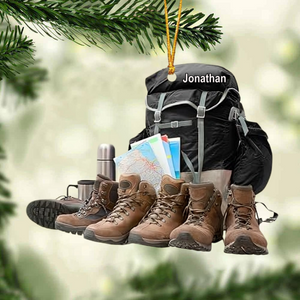 Hiking Bag & Hiking Shoes - Personalized Acrylic Shape Ornament - Christmas Ornament For Hiking Lovers