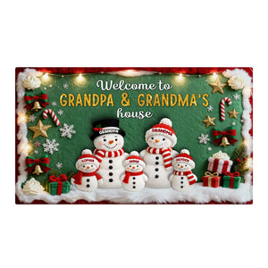 3D Effect Festive Christmas Snowman Welcome To Grandma Grandpa House - Personalized Doormat - Christmas Gift For Grandparents