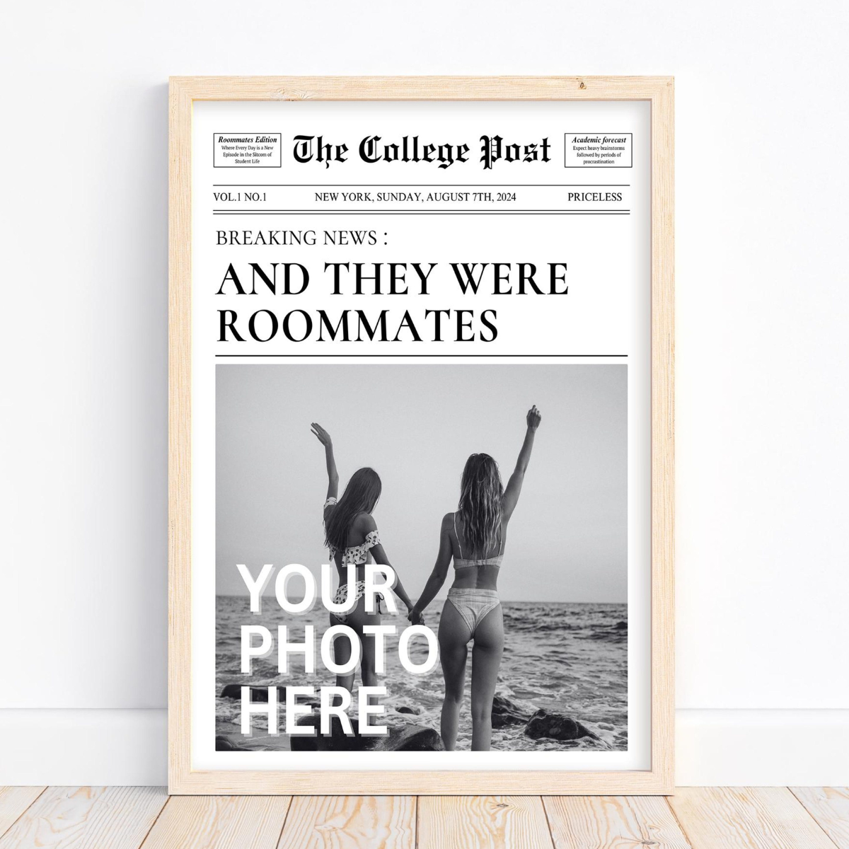 Custom Newspaper Print, Personalized New York Times Wall Art, Retro Magazine Headline, Roommate Decor, Girl Dorm Room Decor