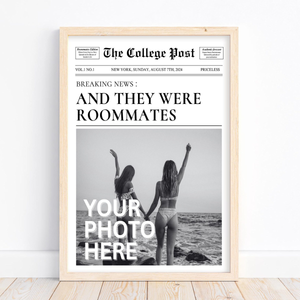 Custom Newspaper Print, Personalized New York Times Wall Art, Retro Magazine Headline, Roommate Decor, Girl Dorm Room Decor