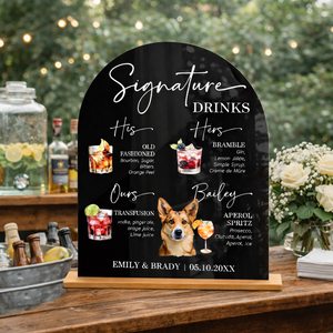 Signature Drinks Sign, Signature Cocktail Sign, Wedding Bar Menu Sign, His Hers and Dog Signature Cocktail Sign, Custom Acrylic Wedding Sign