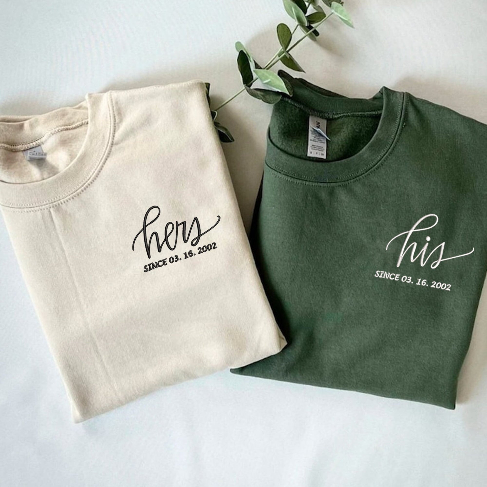 Personalized Embroidered Couple Matching Sweatshirt With Name on Sleeve, Anniversary Date Couples Sweater, Couples Gifts Valentines Day