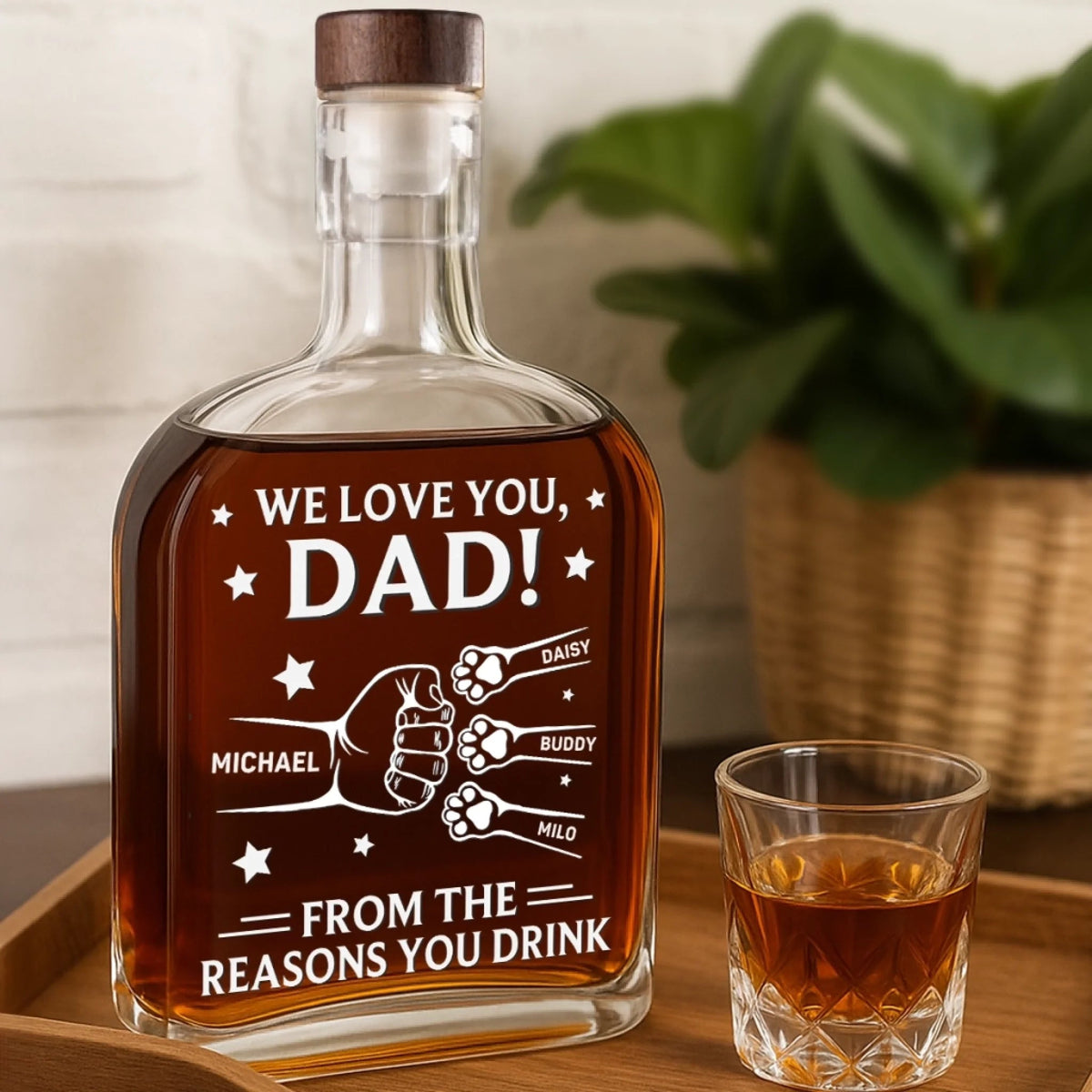 Paws Down To The Best Dad - Personalized Whiskey Bottle - Gift For Cat Dad, Dog Dad, Father's Day
