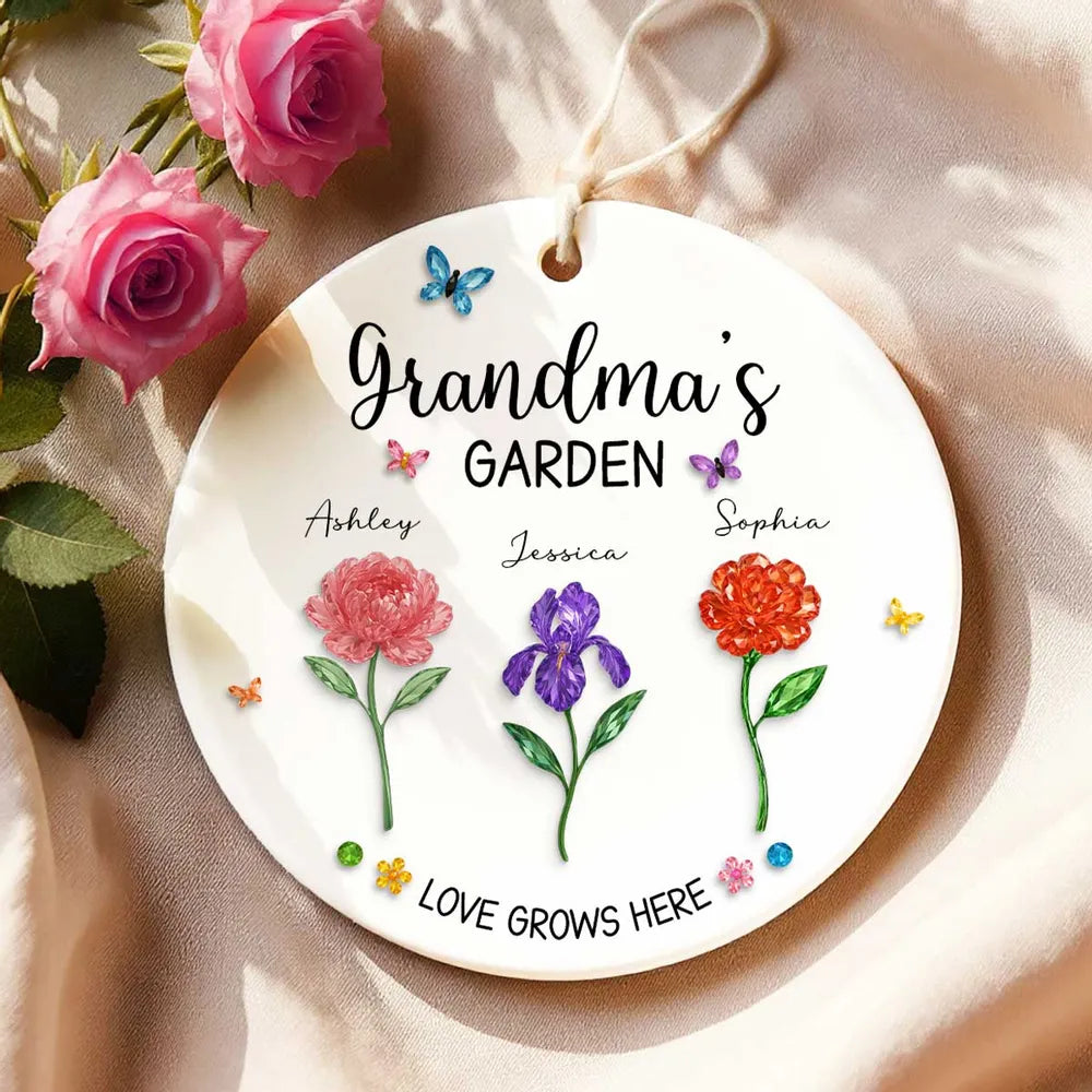 Grandma's Garden Custom Birth Month Flower - Personalized Ceramic Ornament - Heartfelt & Thoughtful Christmas Gift for Grandma