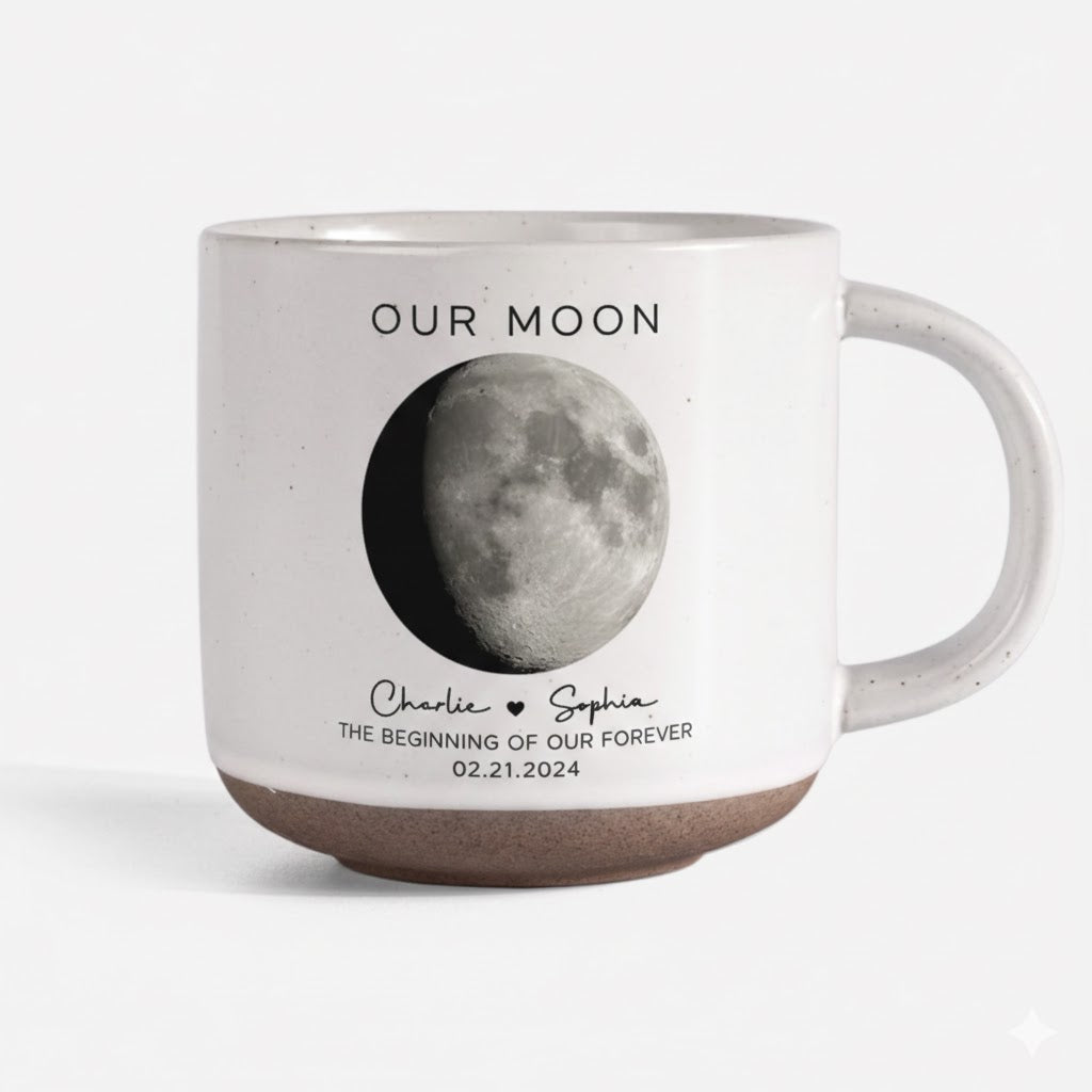 Our Moon Couple Moon Phase - Personalized Pottery Mug - Anniversary Gift For Him Gift For Her