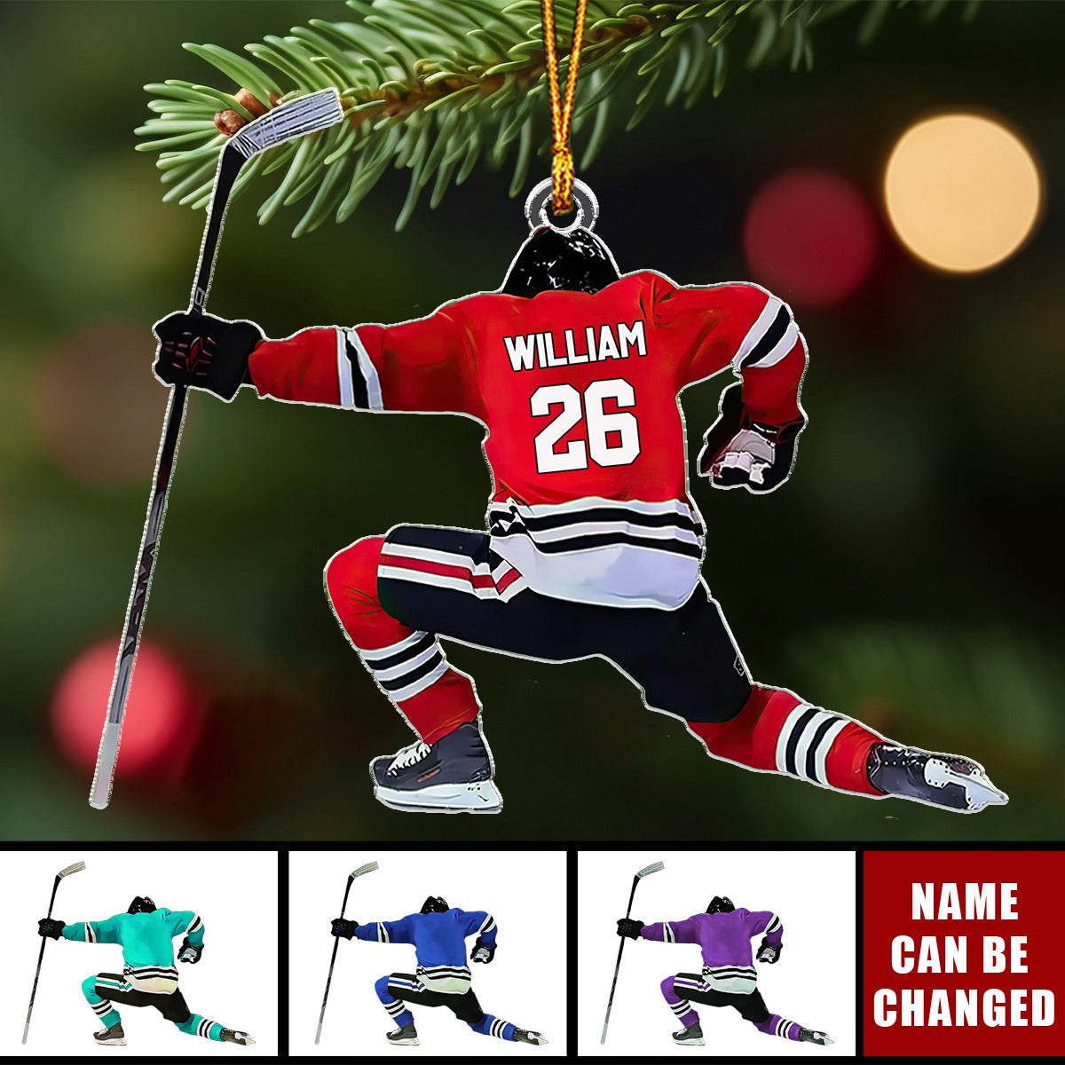 Personalized Hockey Player Christmas Ornament, Gift For Hockey Players Keepsake Ornament