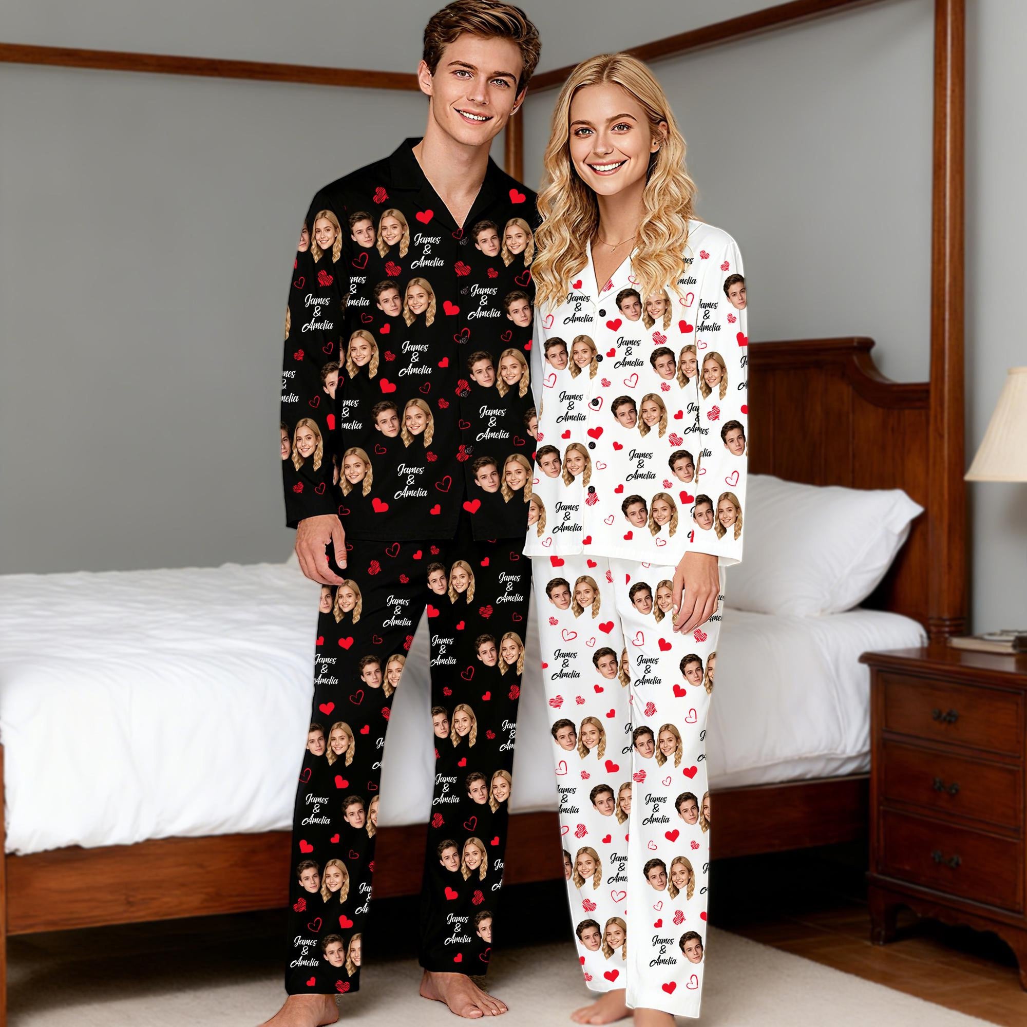 Custom Face Pajama Set, Personalized Photo Pajamas, Christmas Sleeping Matching Set For Couple