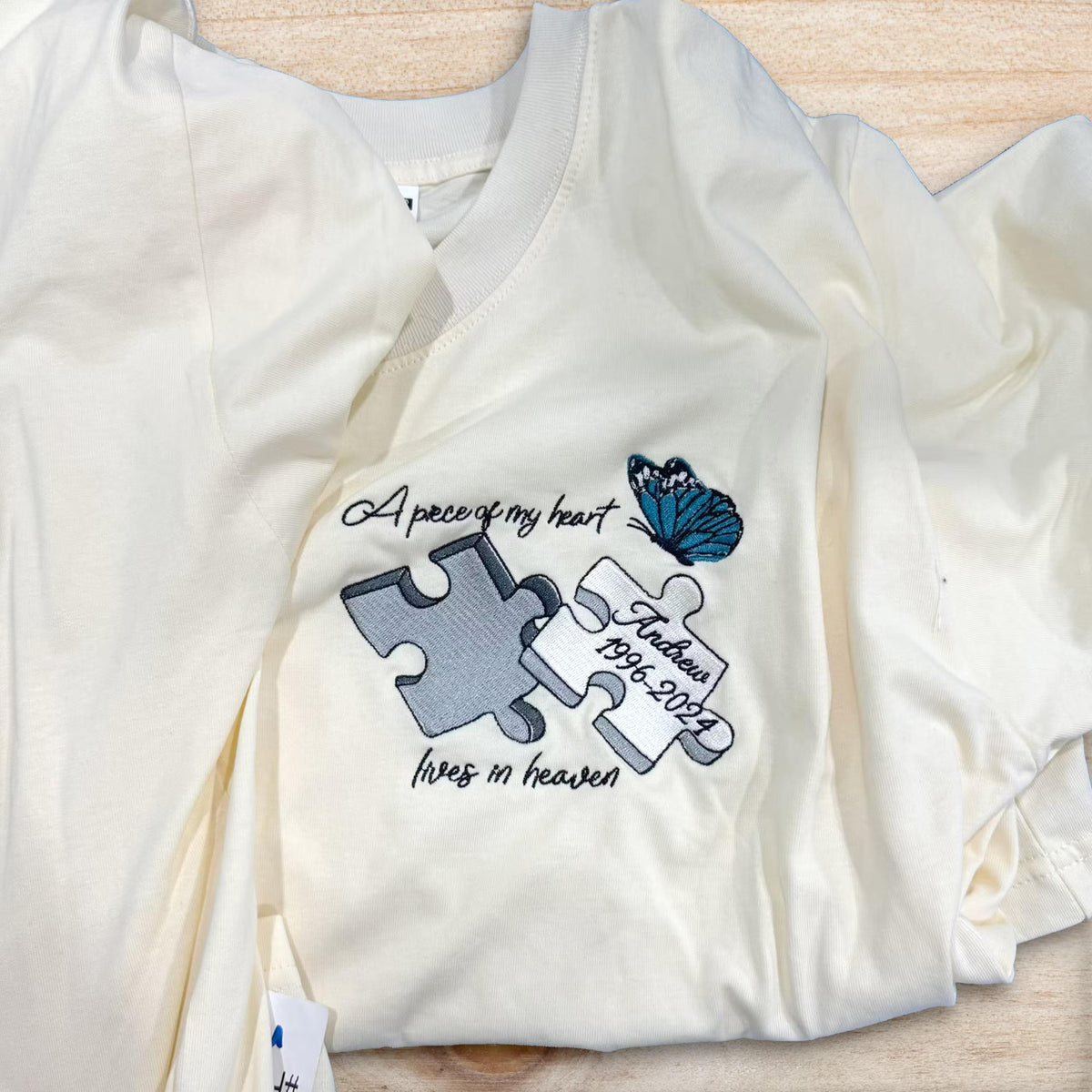 In Loving Memory Embroidered Shirt, Personalized Name Butterfly Memorial Gift for Loss of Dad Mom, Custom Remembrance Day Keepsake