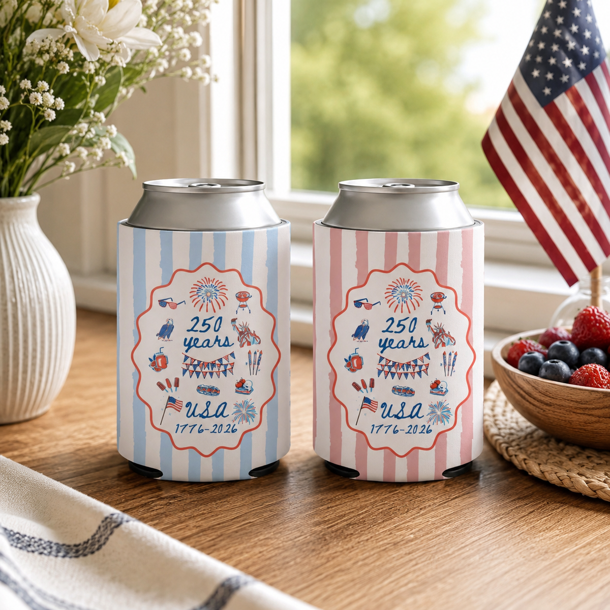 USA Can Cooler 4th of July Party Favors, 250th Anniversary America Party Decor, July 4th Decor Party Drinks, American Independence Day Gifts