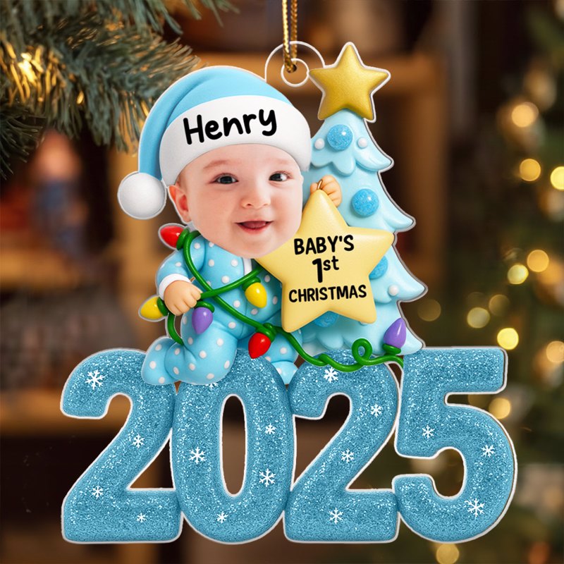 Baby Christmas Tree Upload Photo Glitter 2025 - Personalized Acrylic Ornament - Christmas Gift For Baby
