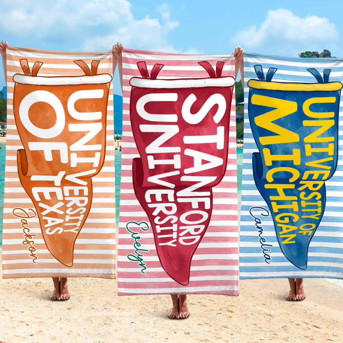 Personalized College Pennant Beach Towel, School Banner School Spirit Beach Towel, High School Graduation Gift, University Graduation Gift