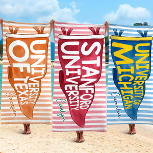 Personalized College Pennant Beach Towel, School Banner School Spirit Beach Towel, High School Graduation Gift, University Graduation Gift