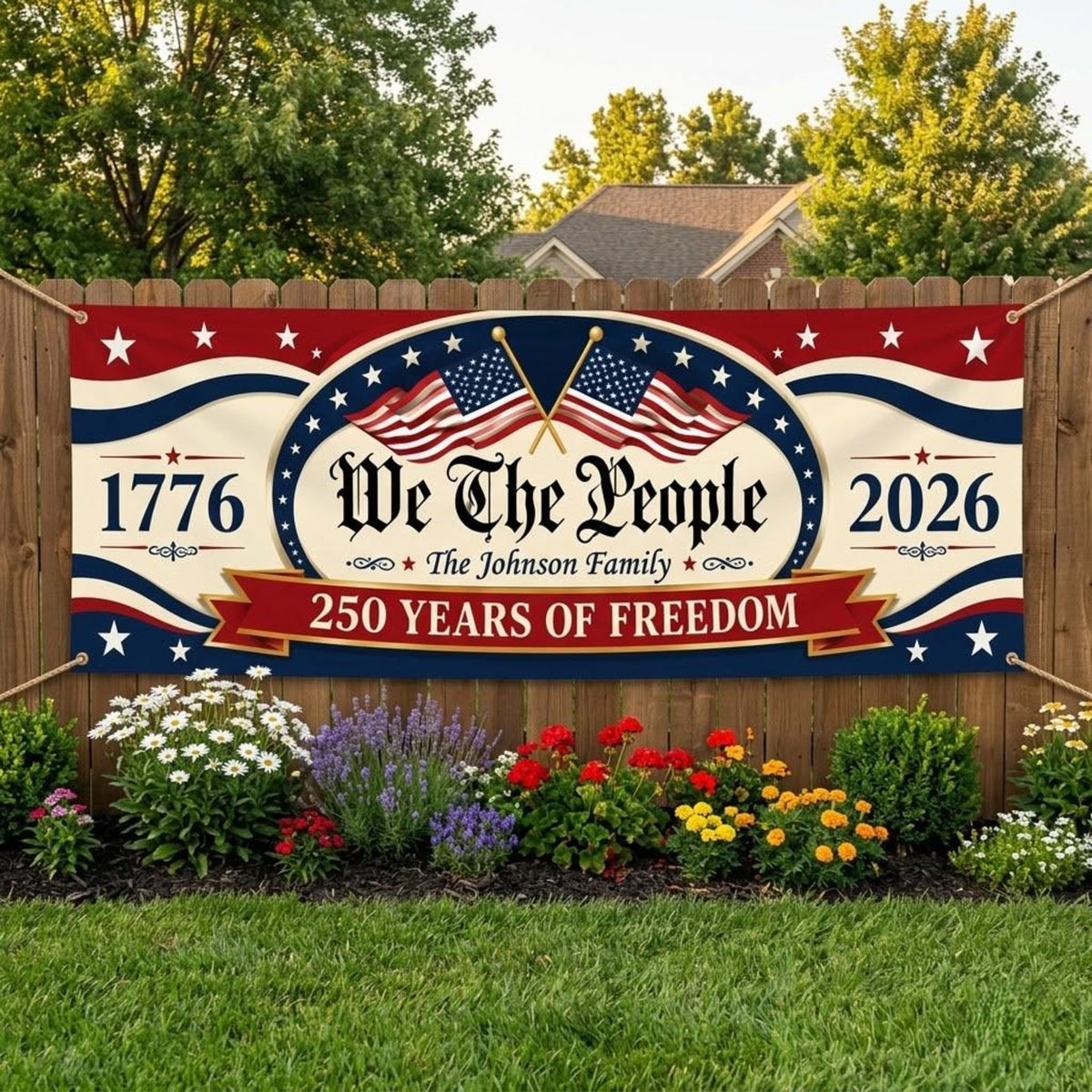 Personalized We The People Banner: Custom 250th Anniversary 1776-2026 Outdoor Decor