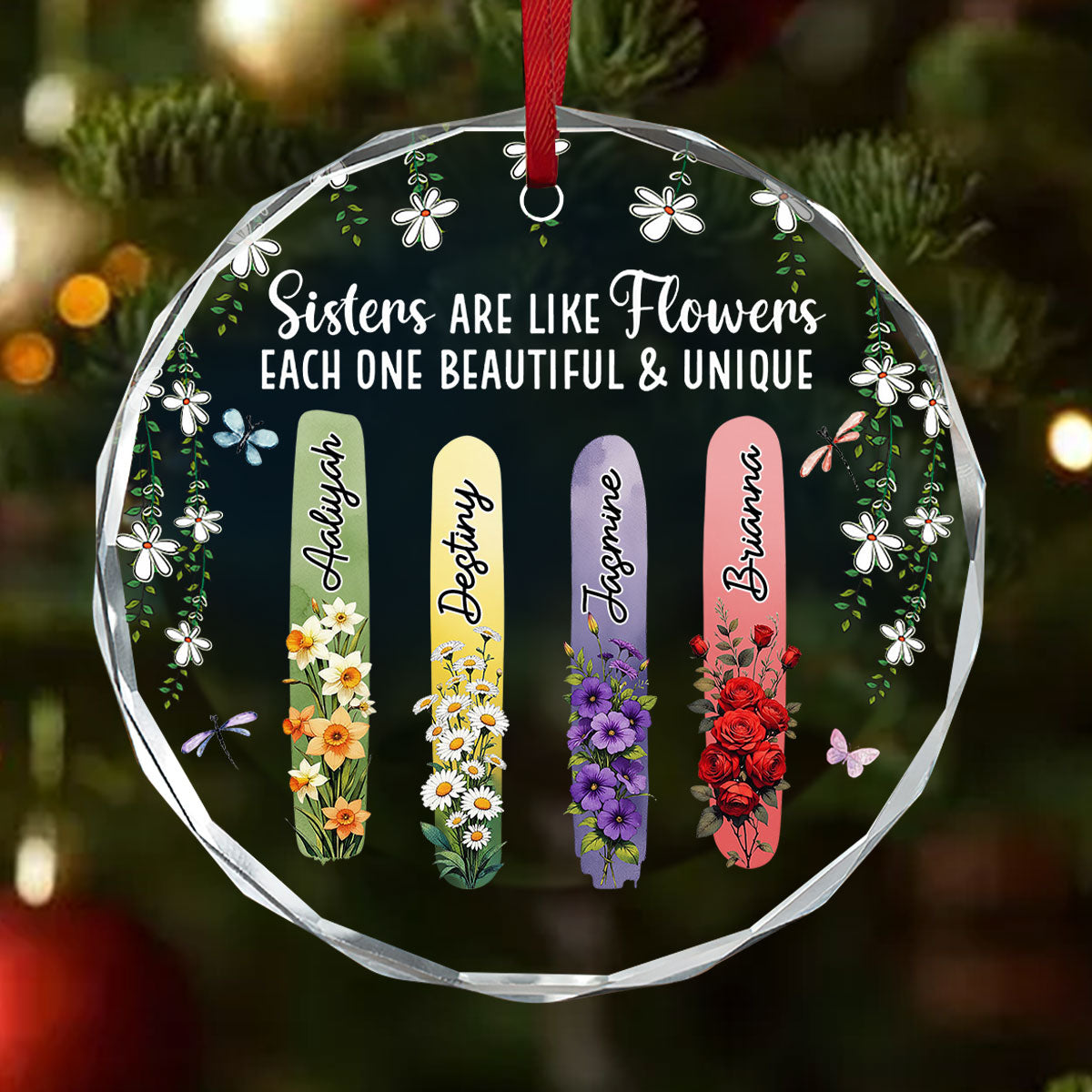 Sisters Bloom Beautiful And Unique - Personalized Crystal Ornament - Christmas Gift For Sisters