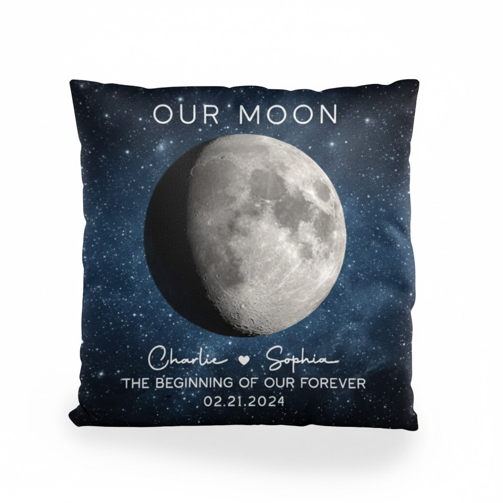Our Moon Couple Moon Phase - Personalized Pillow - Anniversary Gift For Him Gift For Her