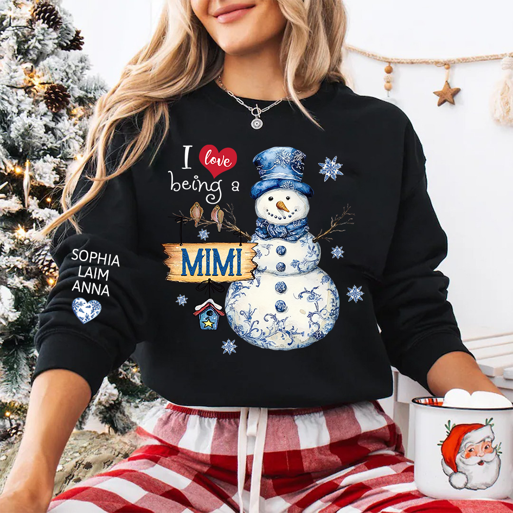 I Love Being A Nana Blue Toile Snowman - Personalized Apparel - Christmas Gift For Grandma