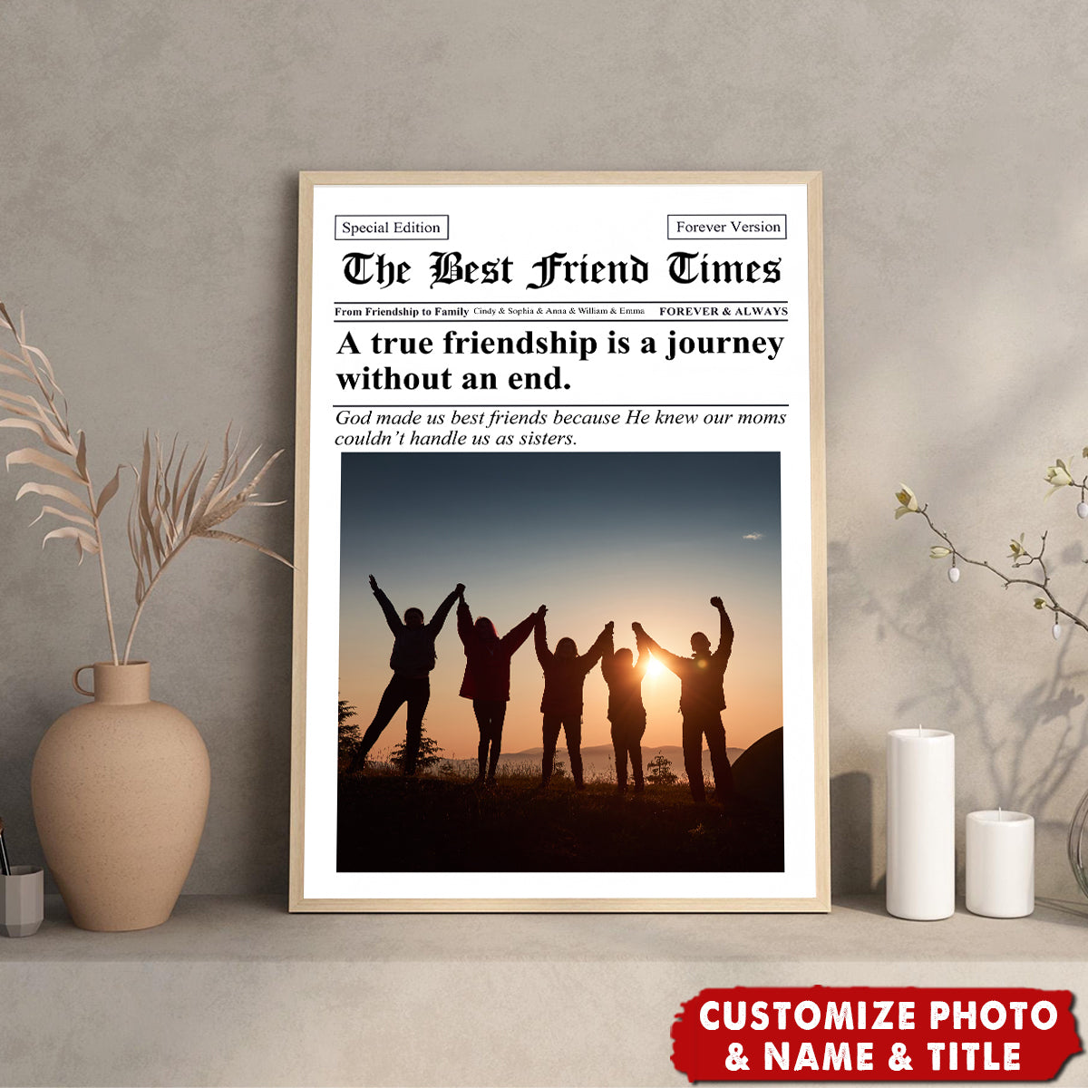 Newspaper The BFF Times Upload Photo Personalized Canvas - Gift For Besties, Sisters