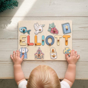 Personalized Baptism Name Puzzle: Catholic Godson Gift, Baptism Gifts Boy, Dedication Gifts, Christening Gifts, Birthday Gifts