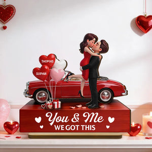 Valentine Car Romantic Couple Hugging Kissing - Personalized Wooden Plaque With Flat Base - Valentine's Day Gift For Couple