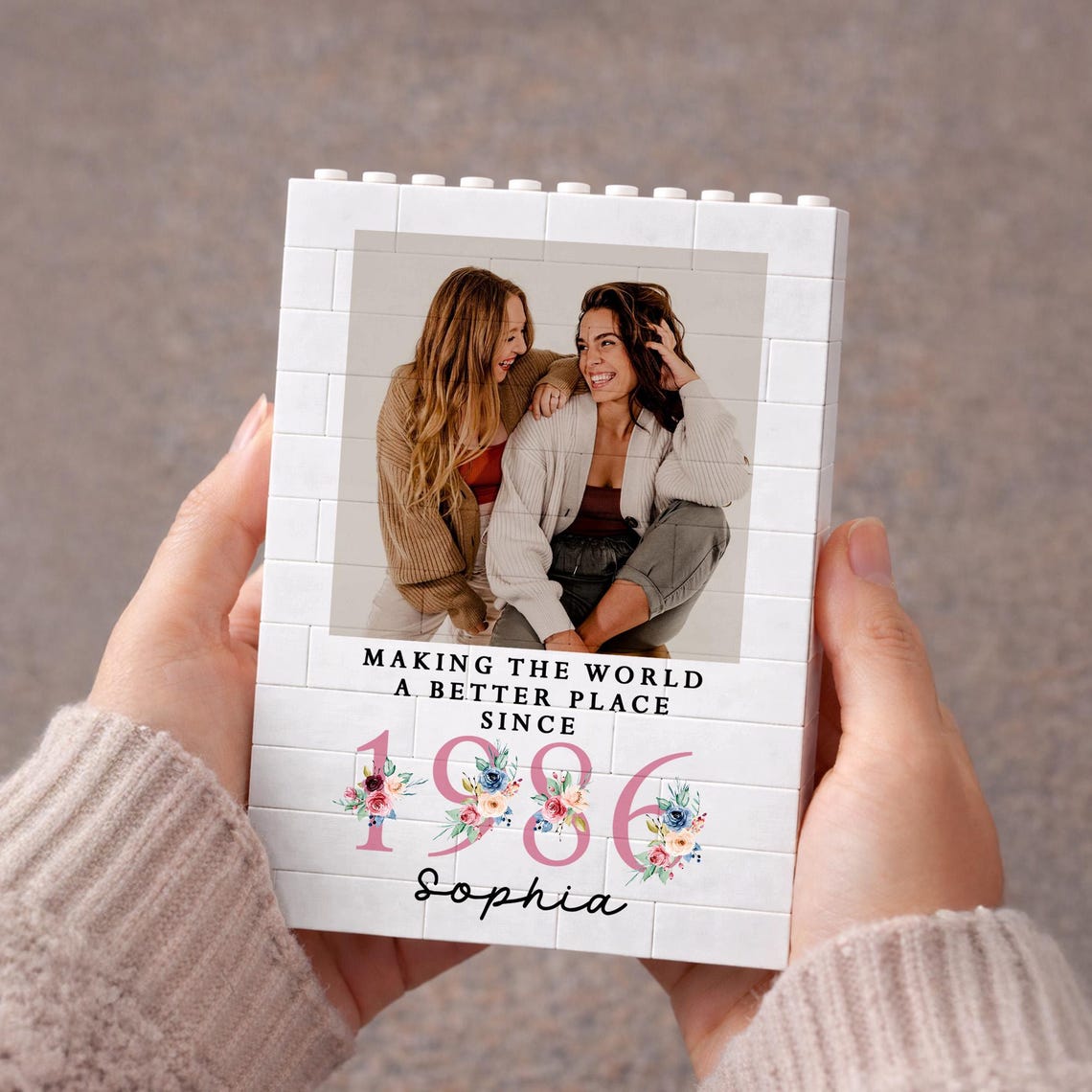 Personalized 1986 Birthday Photo Building Block, Making the World Better Since 1986 Gift, Best Friend Gift, 40th Birthday Keepsake for Her