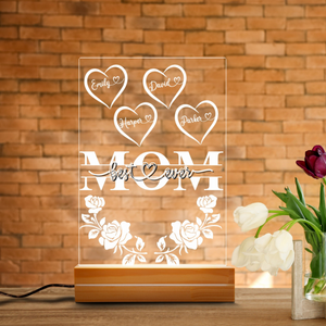 Best Mom Ever With Roses And Hearts - Personalized 3D LED Light Wooden Base - Gift For Mom, Mother's Day Gift