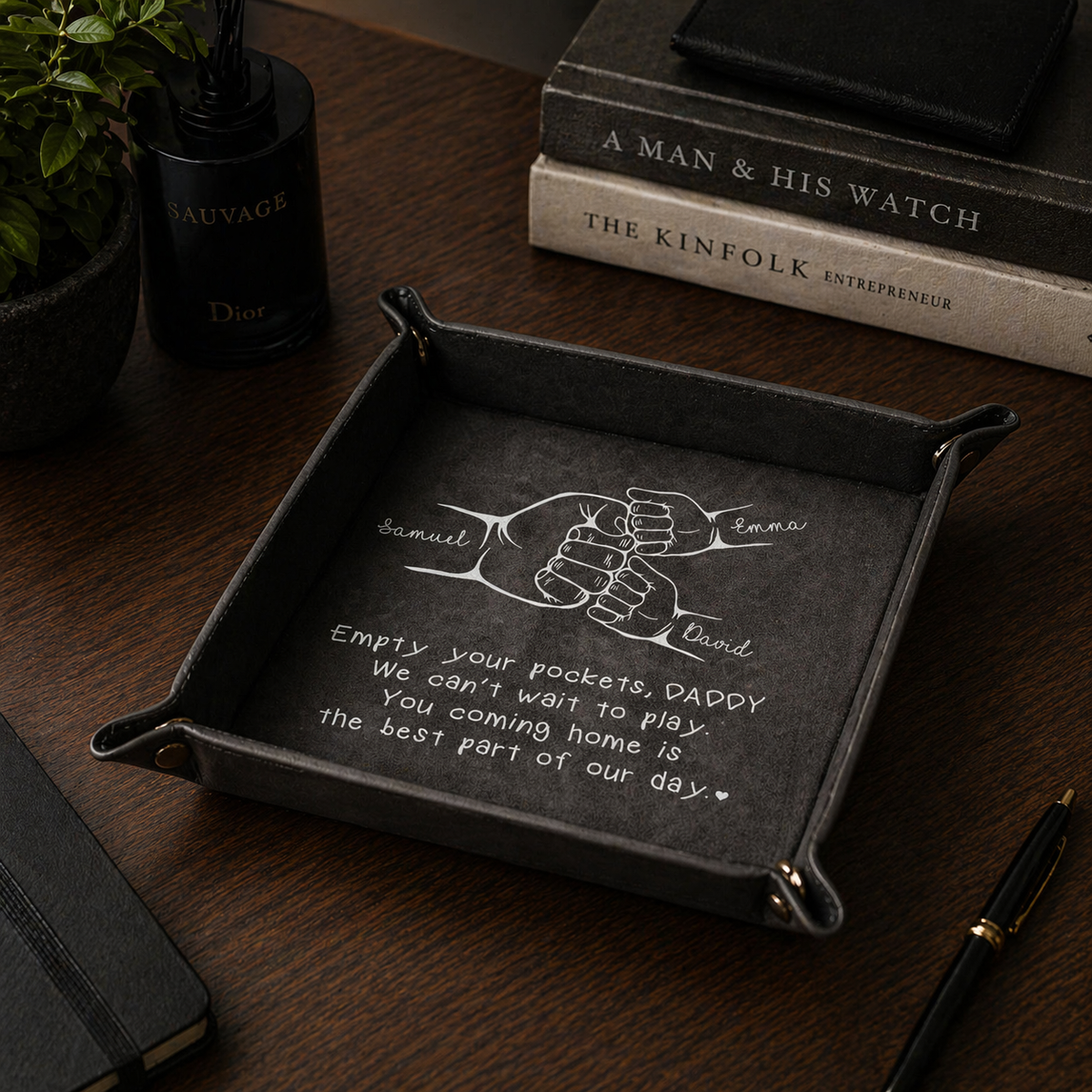 Empty Your Pocket Dad Personalized Valet Tray, Fathers Day Gift for Him, Husband Catchall, Papa Leather Organizer, Daddy Table Key Tray Gift