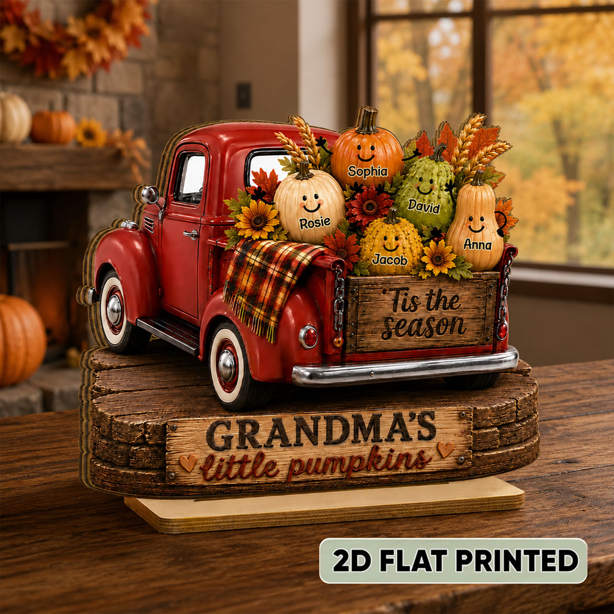Grandma's Little Pumpkins Pickup Truck - Personalized 2-Layered Wooden Plaque - Cozy Fall Decor for Grandma