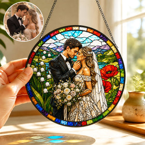 Custom Photo Suncatcher, Personalized Stained Glass Window Hanging, Couple Portrait Gift, Photo to Glass Art, Unique Picture Keepsake