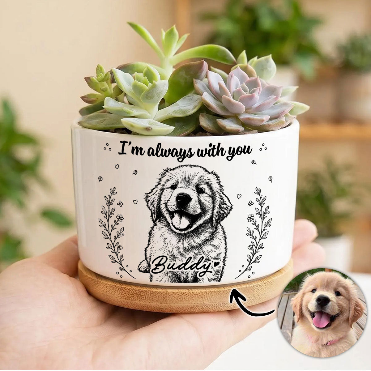Custom Photo Home Decor Ceramic Plant Pot - Personalized Pet Memorial Sympathy Gifts For Dogs, Cats - Forever Loved Never Forgotten
