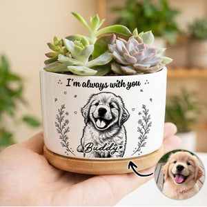 Custom Photo Home Decor Ceramic Plant Pot - Personalized Pet Memorial Sympathy Gifts For Dogs, Cats - Forever Loved Never Forgotten