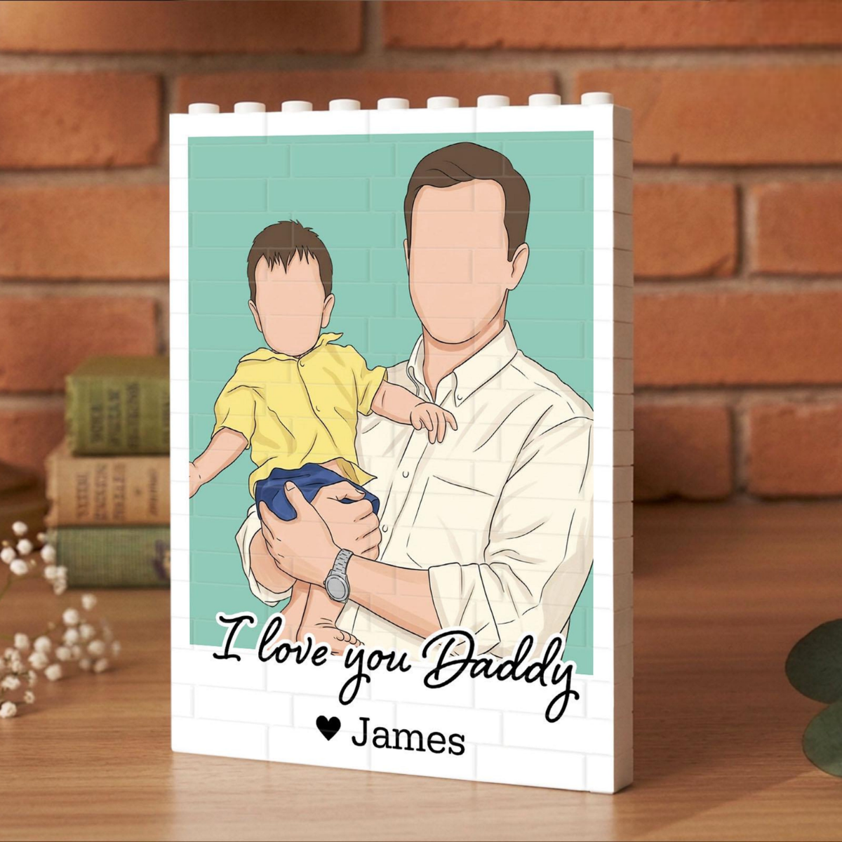 Personalized Dad Portrait Building Blocks, Daddy And Me Photo Keepsake, Fathers Day Gift for Dad, Best Dad Gift from Kids, Birthday Gift