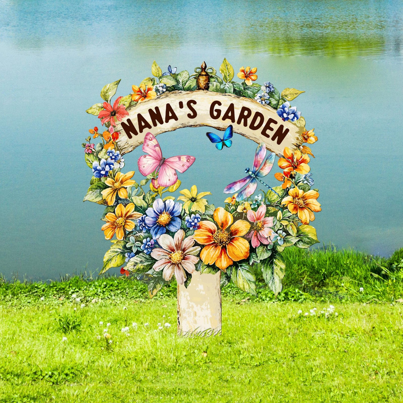 Custom Flower Sign with Stake, Personalized Garden Name Sign, Garden Flower Sign, Metal Yard Art, Gardening Gift, Gift for Mom, Garden Decor