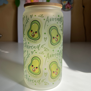 Avocado Frosted Glass Can Cup, Iced Coffee Avocado Cup, Beer Can Glass| Glass Avocado Cup, Aesthetic Cute Gift, Avocado Lover