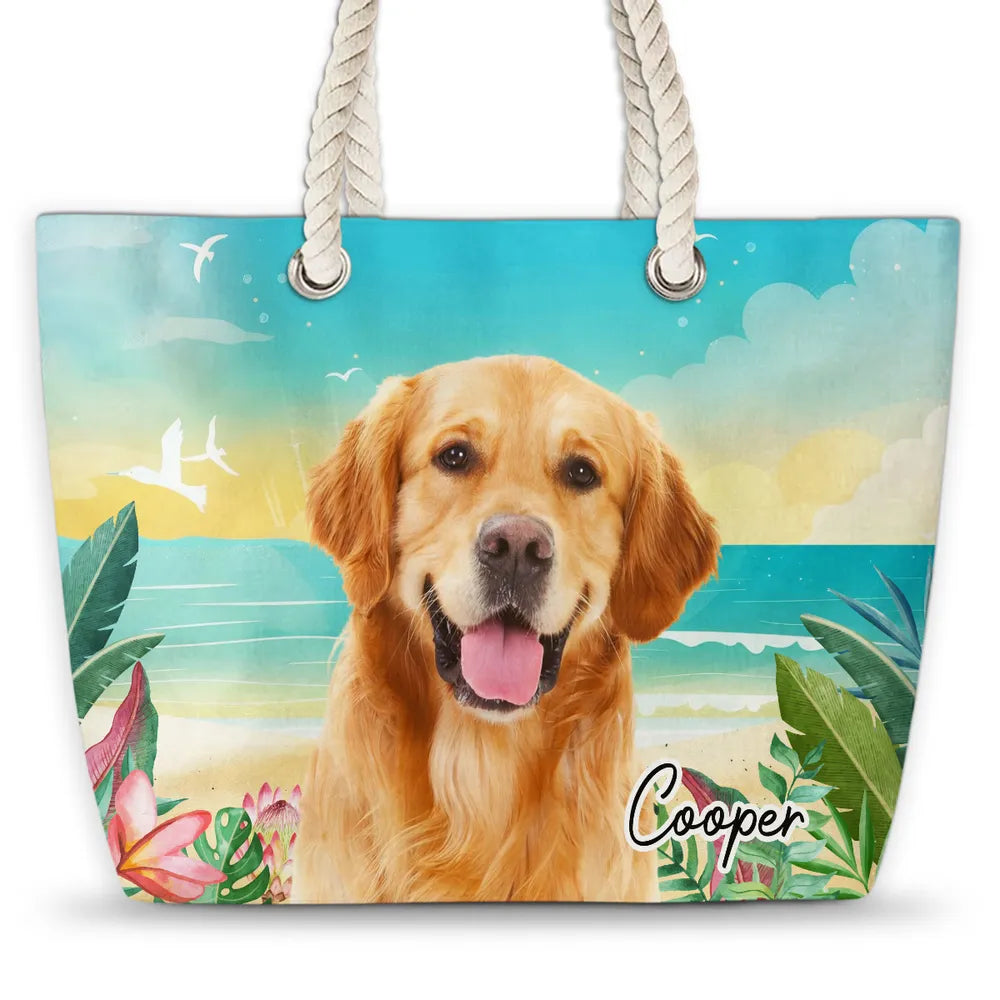 Tropical Summer Gift Custom Dog Photo - Personalized Beach Bag - Summer Gift For Dog Owners
