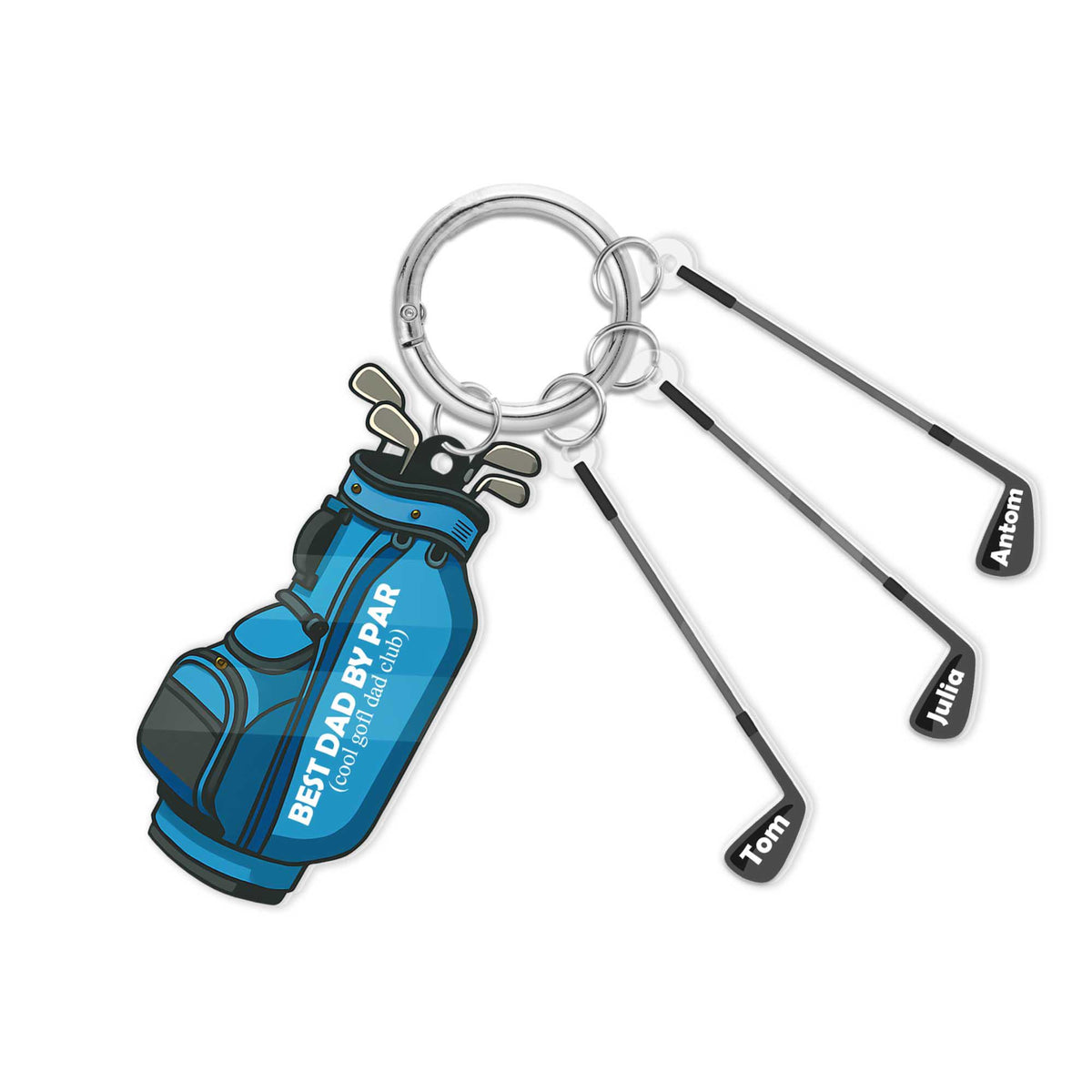 Personalized Golf Keychain for Dad Best Dad by Par Gift with Kids' Names, Father's Day Golf Lover Gift, Custom Dad Keyring, Gifts For Dad
