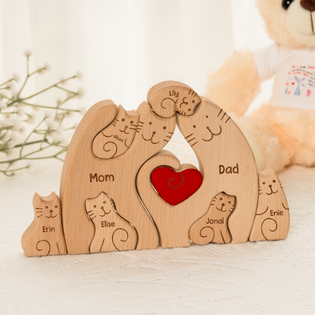 Cat Family - Personalized Family Wooden Puzzle - Gift For Family, Mother's Day, Father's Day Gift