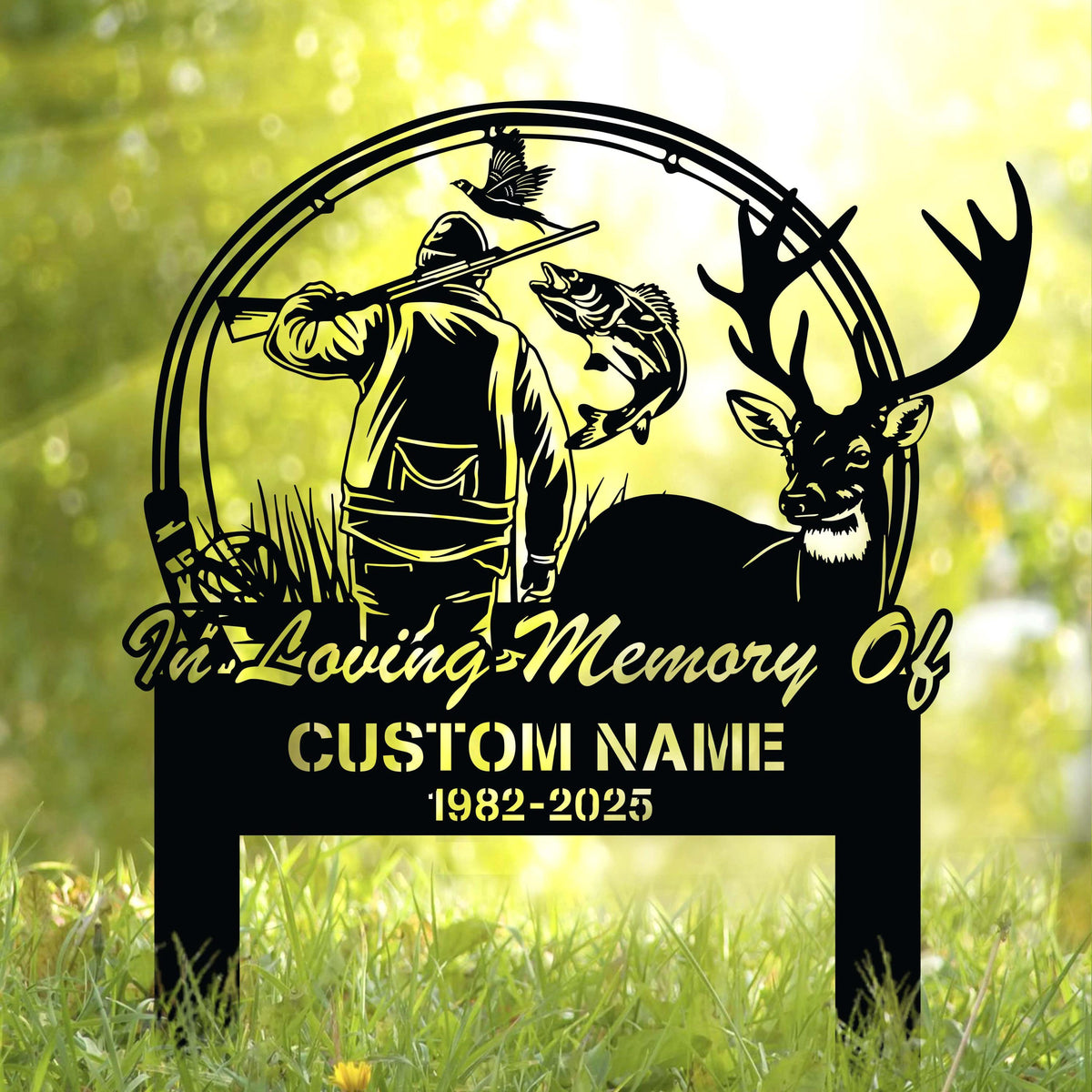 Personalized Hunting Memorial Stake Metal,Fishing Memorial Stake, Fisher Loss,Cemetery Stake, Grave Marker, In Memorial Of Gift, Hunter Loss