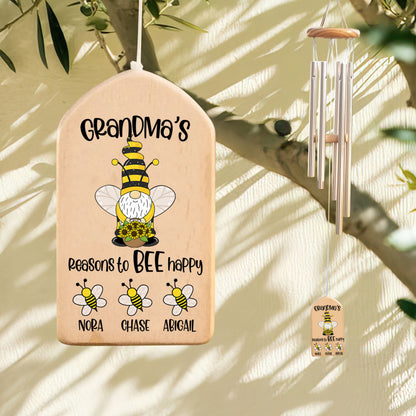 Grandma's Reason To Bee Happy, Cute Grandkid Bee - Personalized Windchime - Gift For Grandma, Mother's Day, Birthday Gift