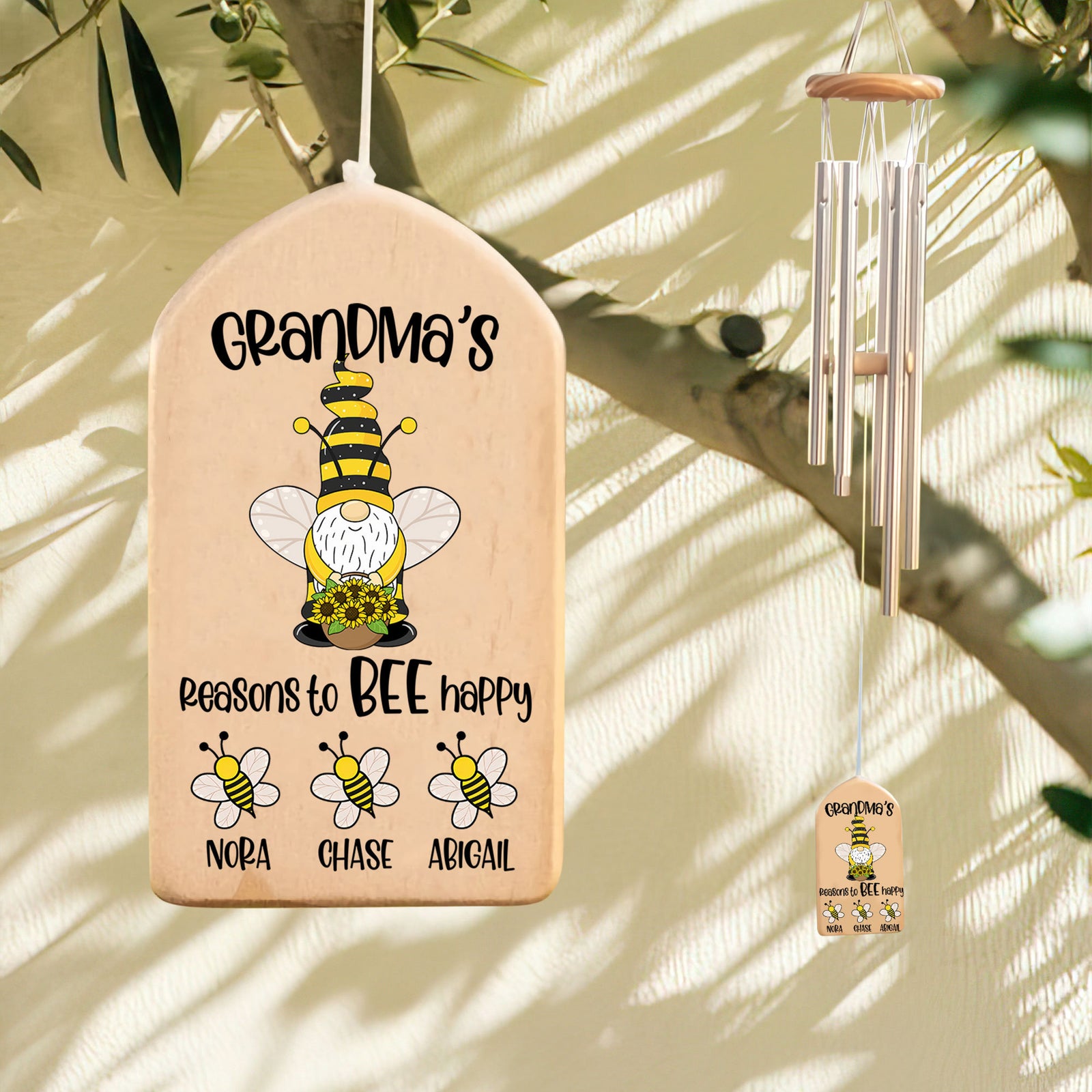Grandma's Reason To Bee Happy, Cute Grandkid Bee - Personalized Windchime - Gift For Grandma, Mother's Day, Birthday Gift