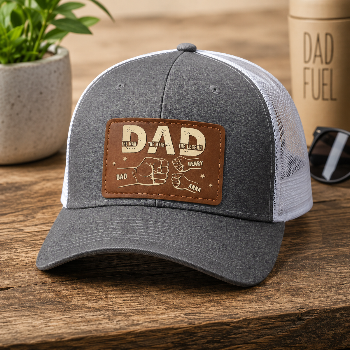 Dad The Man The Myth The Legend - Personalized Leather Label Net Hat - Gift For Father, Father's Day Gift