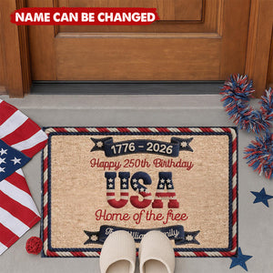 USA 250Th Birthday Faux Yarn Pattern - Personalized Doormat - Patriotic Gift For Family, 4th of July Gift