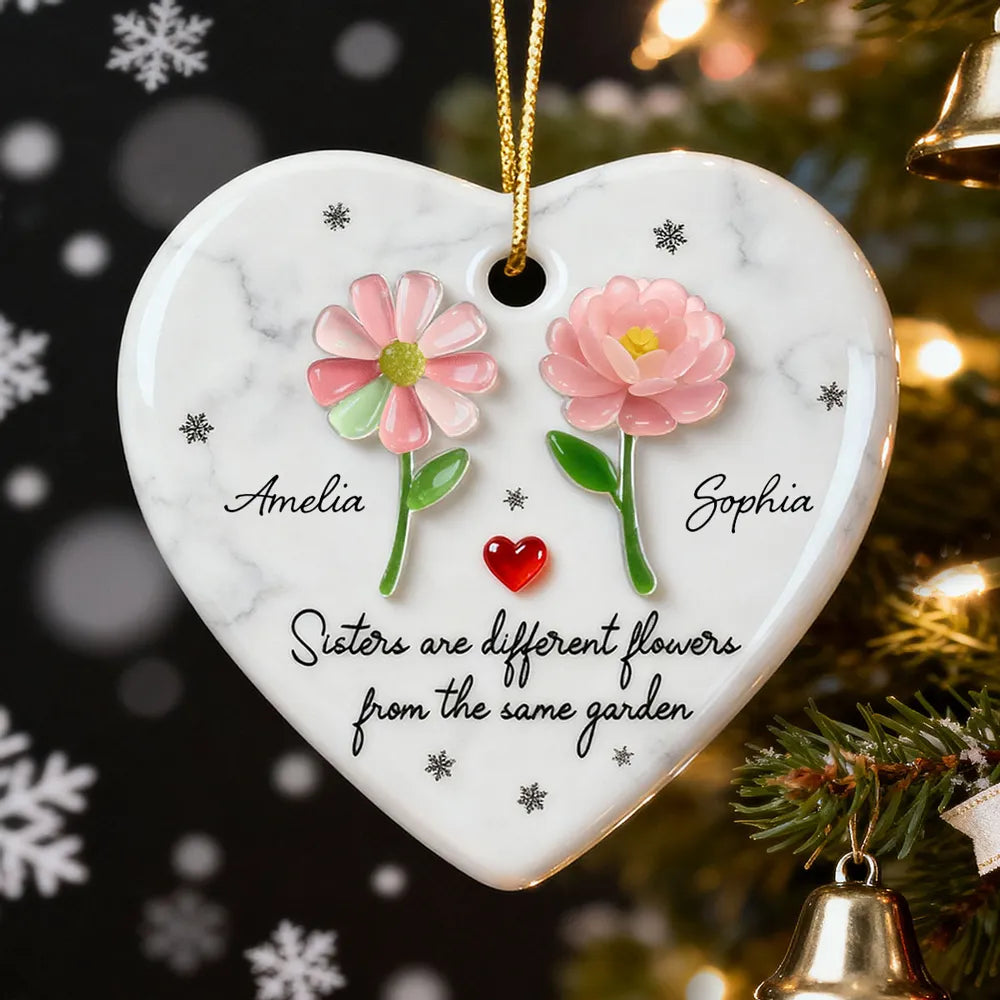 Sea Glass Birth Month Flowers Sister - Personalized Ornament - Christmas Gift For Sisters, Friends, Siblings