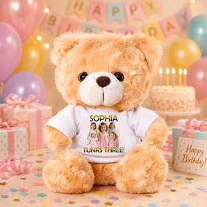 Birthday Teddy Bear Plush - Custom Photo and Name - Personalized Teddy Bear